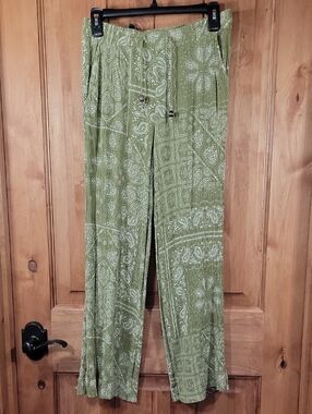 Zara Olive Green Paisley Bandana-Print Pants